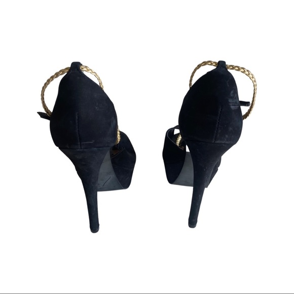 Steven by Steve Madden adalyn leather peep toe platform heels black gold size 7 - Picture 6 of 7